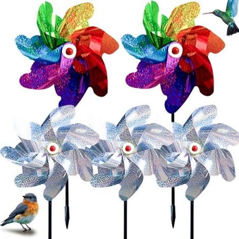 5 Pièces Moulin à Vent, Réfléchissant Anti Oiseaux, PVC Durable, Effaroucheur Lumineux, Jardin Ferme Balcon (1/4)