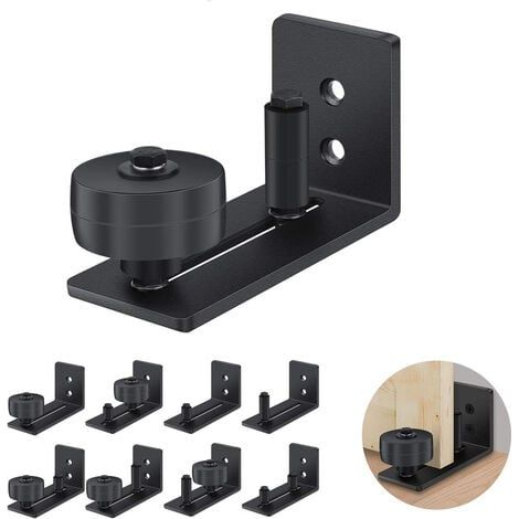 guía de puerta corrediza resistente de acero al carbono negro con rodillo ajustable y sistema de montaje en pared. (1/5)