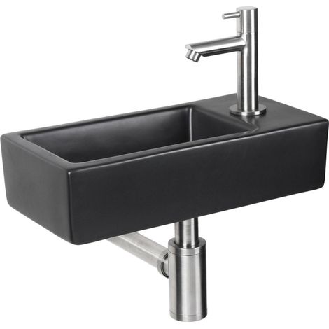 Differnz hator ensemble de lave-mains céramique noir mat robinet droit chro avec mat 37,5 x 18,5 x 9 cm (1/5)