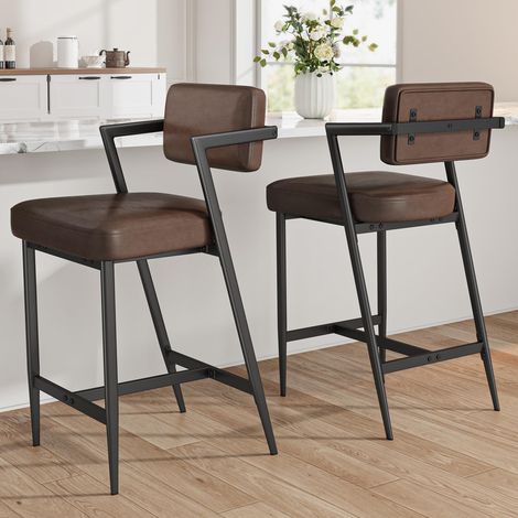 Lot de 2 Tabourets de Bar Style Industriel - Hauteur d'Assise 65 cm pour Ilot de Cuisine - Dossier et Repose-Pieds - Charge 181 kg (1/5)