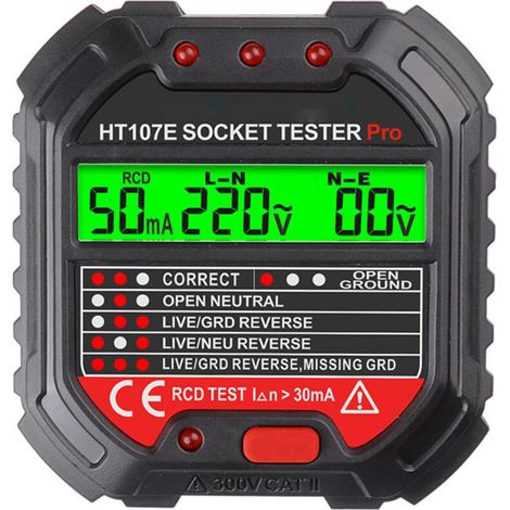 Schutzleitertester für Steckdosentester, Steckdosenphase (EU-Verordnung HT107D)