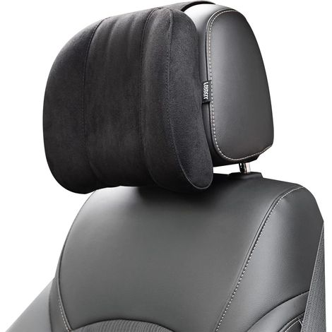 Cuscino poggiatesta per auto in memory foam e cotone, nero.