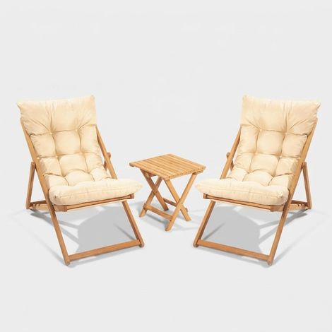 Set de mesa plegable y 2 sillas de jardín en madera Nerda - Crema