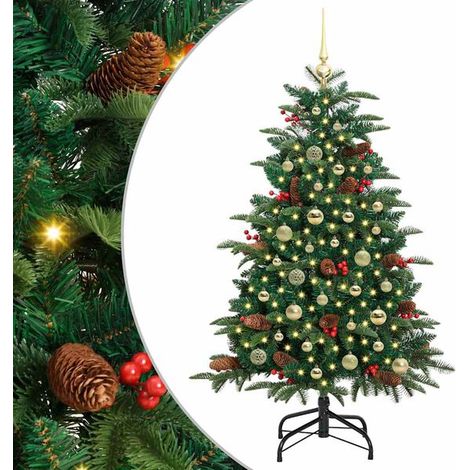 Sapin de Noël artificiel vert, 150 cm, en PVC, métal et plastique. (1/5)