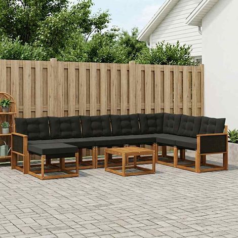 vidaXL Outdoor-Sofagarnitur 9 Stk. Natürlich und Schwarz (1/5)