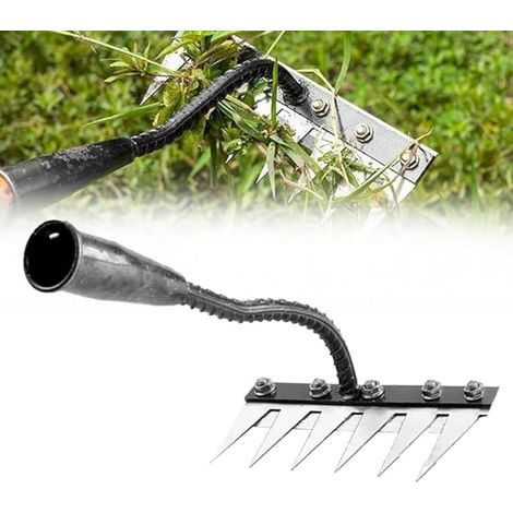 Râteau de Désherbage en Acier au Carbone, Jardin Métal Très Résistant, Fer pour Jardinage et Désherbage, Déchaume, Râteaux (6 Dents) 6 dents - (1/5)