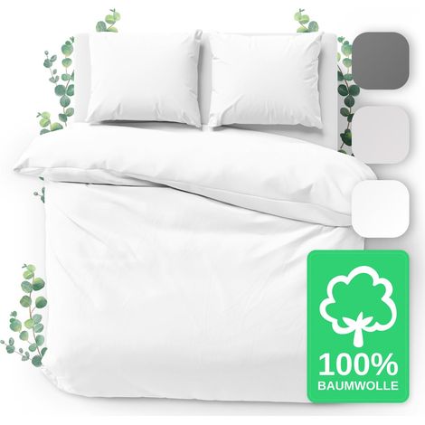 Parure de lit 155x220 - Ensemble 100% coton Housse de couette 155x220 cm + 2 taies d'oreiller 80x80 cm, Parure de lit en percale 3 pièces avec fermeture éclair (155x220cm, Blanc, 3 pièces) (1/5)