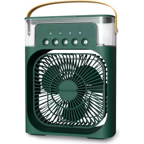 Mini ventilateur électrique portable silencieux de bureau/dortoir avec brumisateur et humidificateur intégré, rechargeable par USB [vert] (1/5)