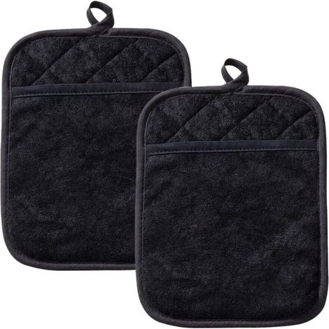 Bardusch-Lot de 2 maniques noires en coton (17,2 x 22,4 cm) avec sac, antidérapantes, pour cuisine et pâtisserie (1/5)