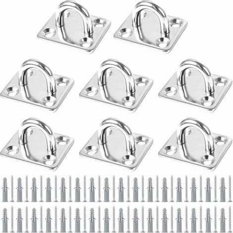 8 PCS Plaque Oeillet Acier Inoxydable, Plaque à Oeillet Fixation pour Voile d'Ombrage Plaque à Œillets en Acier Inoxydable pour Bateau Plafond Mural Balançoire Hamac Marine-LIAIKI (1/5)