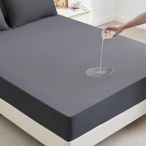 Protège-matelas, 120 x 200 cm, imperméable, respirant, pour matelas ayant jusqu'à 30 cm, surmatelas d'incontinence, lavable, protection contre l'humidité, anthracite (1/5)