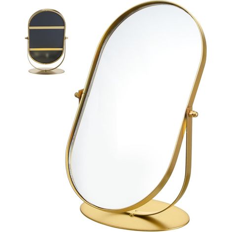 Miroir De Maquillage De Bureau Vintage en Métal Miroir De Coiffeuse Simple Face Petit De Bureau Portable pour Salle De Bain Coiffeuse Et Maison (1/5)
