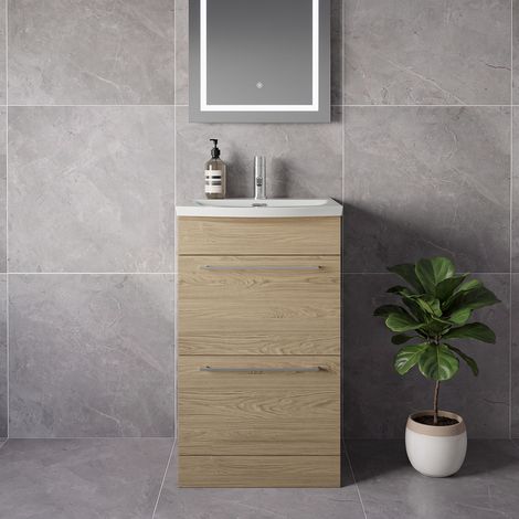 Napoli 390 Light Oak 500mm 2 Drawer Vanity Unit with Arc Basin - 500mm - Chrome 320mm Handle