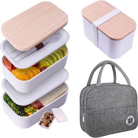Boîte à bento pour adulte avec sac à déjeuner, boîte à déjeuner japonaise pour adulte, boîte à déjeuner bento étanche 1,530,9 g, blanc (1/5)