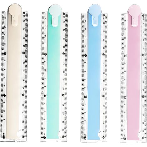 Lot de 4 règles pliantes en plastique de 30 cm, transparentes, géométriques, droites, pour l'école et le bureau.