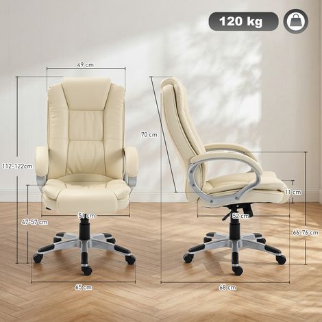 Fauteuil de bureau pivotant en similicuir beige, avec fonction bascule, dossier haut et hauteur réglable. (1/5)