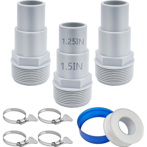3-teiliger Schwimmbadschlauch-Adapter, 32 mm und 38 mm Schwimmbad-Schlauchverbinder, Schwimmbad-Zubehör mit 4 Schlauchklemmen, für Garten-Schwimmbad-Ablaufpumpe (1/5)
