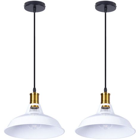 royaluxe- 2PCS Suspension Luminaire Rétro En Métal Lampe À Suspension Vintage Plafonnier D'Intérieur Pour Cuisine, Ferme, Couloir (Blanc) (1/5)