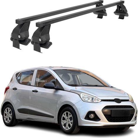 OMAC Barres de toit transversales en acier pour Hyundai i10 I 2008-2013 – Antivol inclus – Testées City Crash – DIN 75302:2019 – ISO/PAS 11154:2006 – Charge max 50 kg Noir (1/4)
