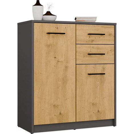 Cómoda sencilla 2D2S, 74 cm, 2 puertas, 2 cajones, antracita, roble artesanal (1/5)