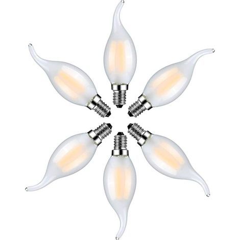 Lot de 6 Ampoule LED Flamme E14 4W Blanc Chaud 2700K-Ampoules Bougie à Filament pour Lustres-Verre Dépolie (1/4)