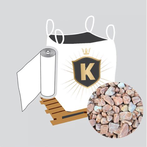 Kit Galets rose + géotextile = 1 Big Bag galet de marbre rose 12/25 1.5T  [environ 20m2 sur 5cm d'épaisseur] + 1 géotextile 25m2
