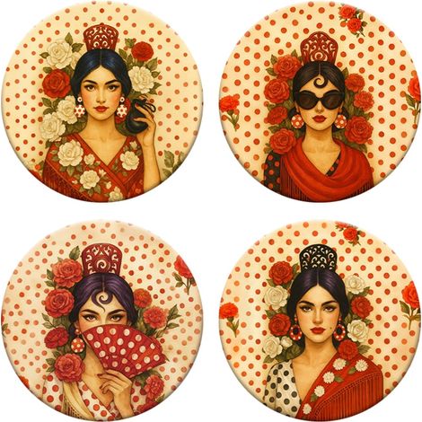 Miroir de poche Flamenco, présentoir en métal et verre - Style traditionnel
