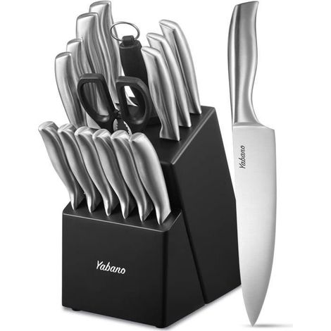 Couteaux de cuisine - Yabano - 16 pièces - Acier inoxydable - Bloc en bois - Design ergonomique