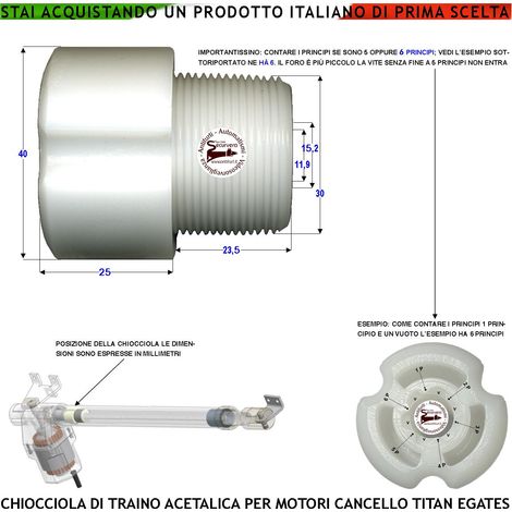 Boccola 6 Principi Trainata dalla Vite Senza Fine fa Scorrere Avanti Dietro lo Stelo Apricancello dei Pistoni Titan Chiocciola Acetalica Ricambio Dei Motori Elettrici Cancello Automatico Gates MPC GR