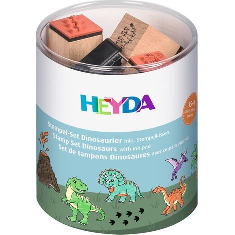 Set di 15 timbri con cuscino a tema dinosauri