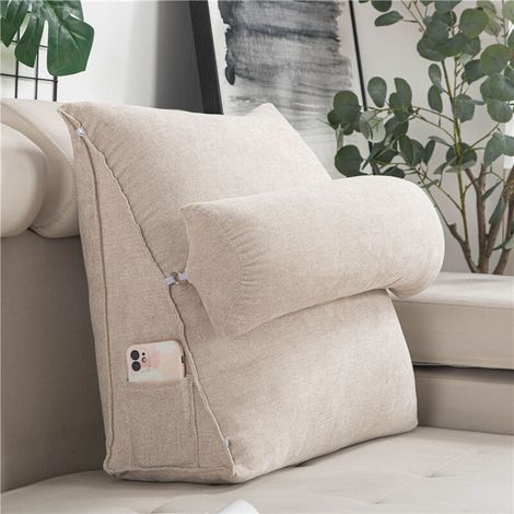 Coussin de soutien lombaire triangulaire pour dossier de lecture, avec appui-tête en peluche, coussin de taille pour canapé-lit (1/5)