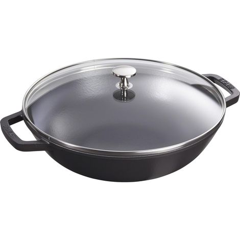 Staub Wok 30 cm mit Deckel Gusseisen, schwarz Töpfe & Pfannen