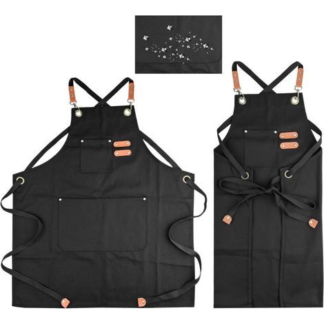 Kochschürze, Unisex-Küchenschürze, wasserdicht, mit 3 Taschen, Küchenschürzen, verstellbare Küchenschürzen, Küchenschürze, Canvas-Schürzen, für Grillabende (1/5)