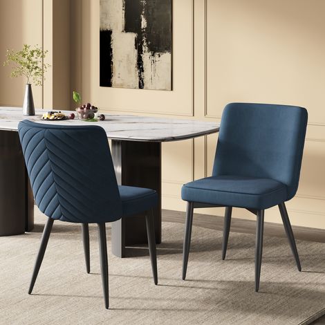 Silla de comedor de terciopelo azul oscuro, moderna, con respaldo decorativo y montaje rápido,63×48×85cm (1/5)