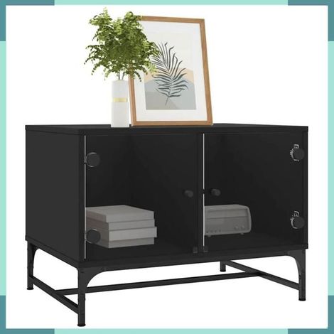 836540 Table basse avec portes en verre noir 68,5x50x50 cm (1/5)