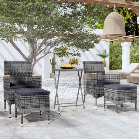 Ensemble de bistro jardin 5pcs Résine tressée verre trempé Gris (1/5)