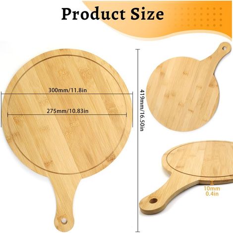 Pizzabrett aus Holz – 1 Stück, 30 cm großes Pizzabrett aus Holz mit Griff – für Focaccia/Brot (1/4)