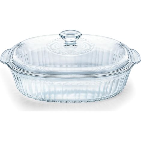 Grande cocotte en verre de 2,8 l avec couvercles pour four, micro-ondes et congélateur, plat à lasagnes profonds avec poignée en verre borosilicate anti-adhésif pour servir la cuisine (1/5)