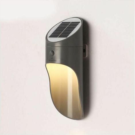 Lampe solaire extérieure, applique murale extérieure, lampe de jardin LED étanche, réverbère de balcon avec capteur de corps humain (coque grise chaude, lumière blanche) (1/5)
