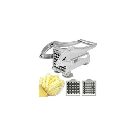 Coupe-Frites, Coupe Frites Manuel, Coupe Frite Professionnel avec 2 Lames de Rechange en Acier Inoxydable et Base D'aspiration Sécurisée pour Pommes de Terre Carottes Concombres Ananas (Argent A) (1/4)