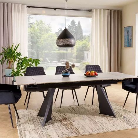 Table de salle à manger extensible 160 / 220cm en céramique blanc mat BARILA (1/5)