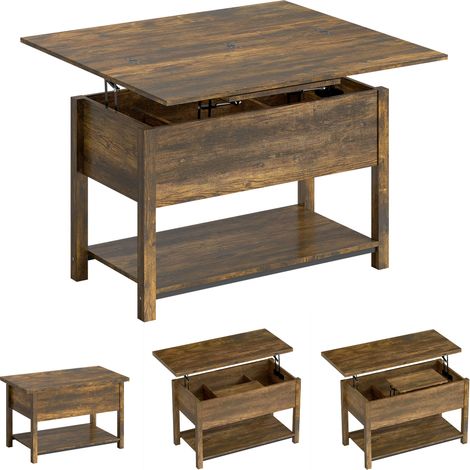 Table basse de salon réglable en hauteur avec compartiments de rangement dissimulés et étagères ouvertes dimensions : 100 x 45 x 50,5 cm marron vintage. (1/5)