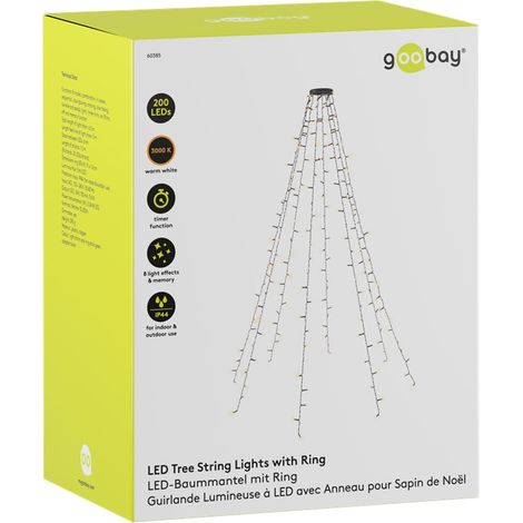 GOOBAY Catena Luminosa 200 Luci LED IP44 Bianco Caldo per Albero con Anello Verde (1/5)
