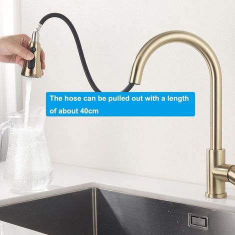 Rubinetto da cucina color oro con doccetta estraibile, miscelatore per lavello con 3 modalità di getto, rubinetto monocomando girevole a 360° in acciaio inox SUS304, cartuccia in ceramica. (1/5)