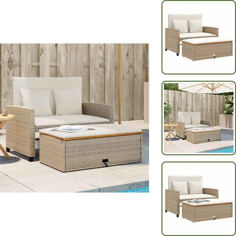 The Living Store Gartensofa mit Kissen 2-Sitzer Beige Poly Rattan & Akazienholz - Gartensofa - Outdoor-Sofa - Rattan-Sofa - 2-Sitzer-Sofa - Liegesofa (1/5)