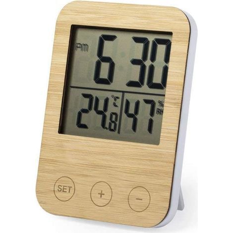 Station météo hygromètre et thermomètre en bois bambou – Écran LCD clair – Plage de mesure 0° à 70° – Précision ±0,1° – Humidité 20% à 95% (1/4)