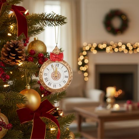Orologio dorato in poliresina per decorazioni natalizie da h 9 cm (1/4)