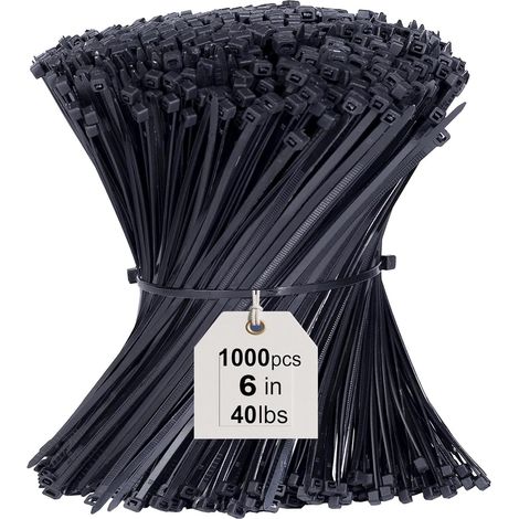 Lot de 1000 serre-câbles noirs - 150 mm x 3,6 mm - En nylon - Résistant aux UV - Résistance à la traction : 18 kg - Fermeture éclair autobloquante - Pour ranger les câbles (1/5)