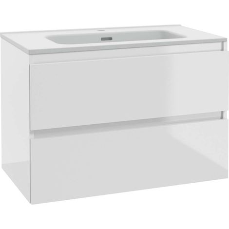 kielle Nefia - Waschtisch mit Unterschrank, 80x55x46 cm, 2 Schubladen, weiß glänzend 50027S820