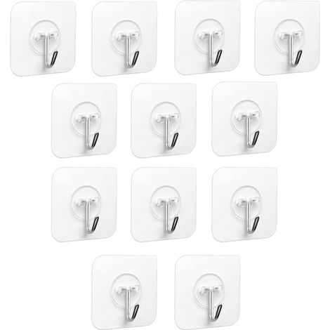 Crochet Adhésif - 12 Pièces Crochets Adhesifs Transparent Auto Adhesif 5 kg (max), Pour Accroche Salle de Bain,Cuisine,Plafond,Accrocher,Mural,Porte,Peignoirs,Porte Serviette (12 Pièces)